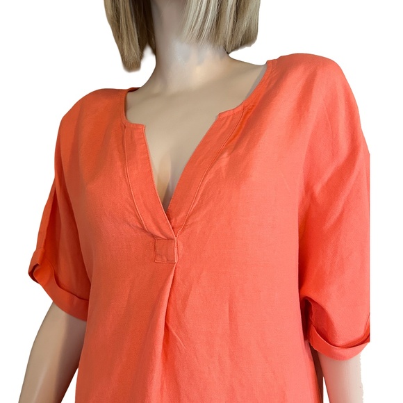 Paradis Linen & Rayon Dress Tunic Style Short sleeve Hip Pockets Versatile Peach - Picture 3 of 15